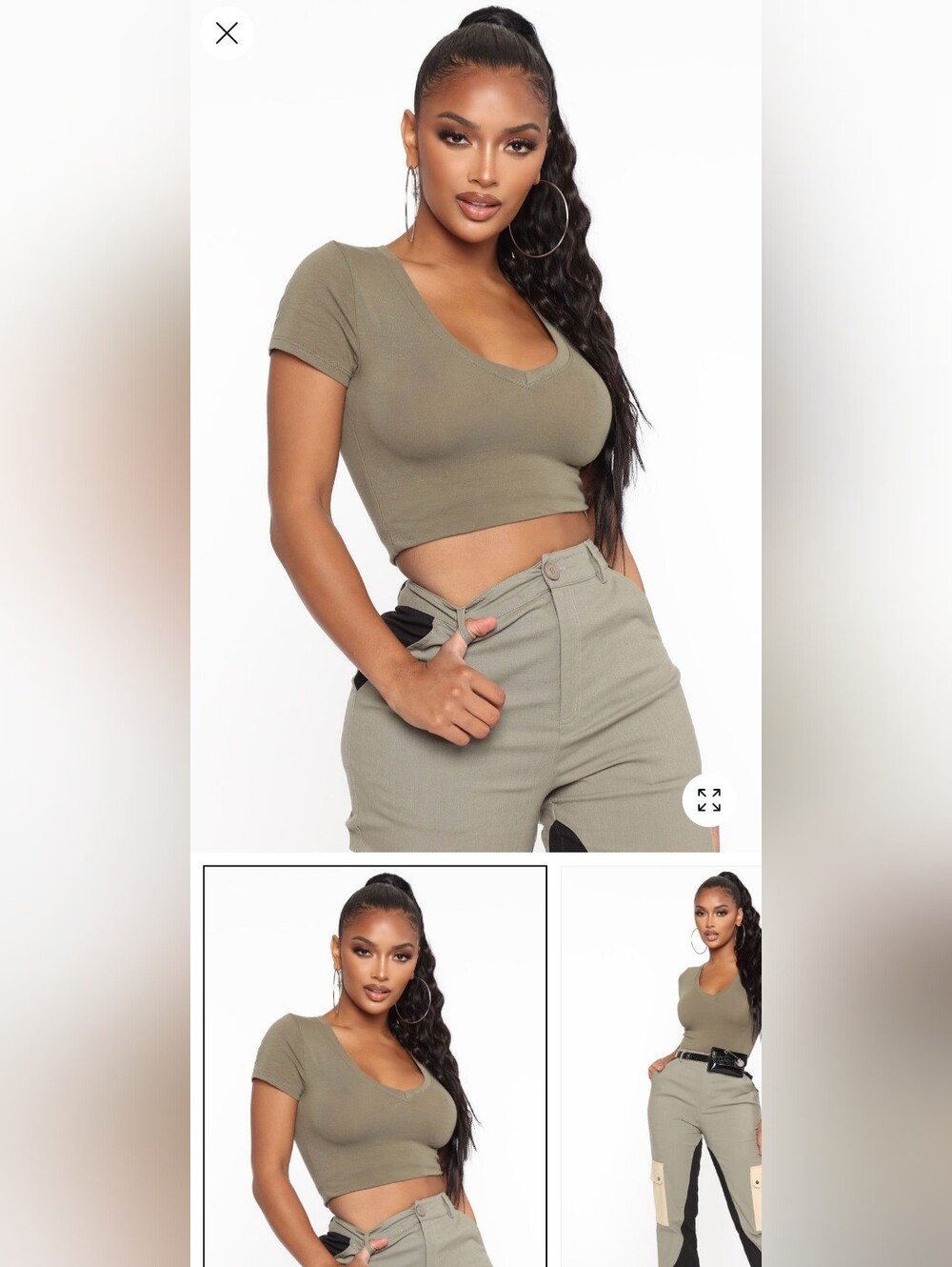 Fashion Nova Cropped V-Neck Tee Trio - Black, Olive, White